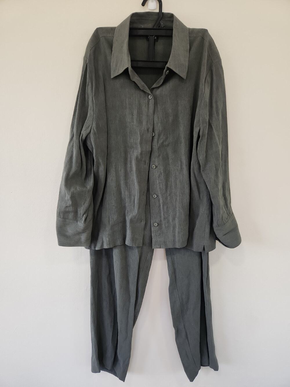 Eileen Fisher Linen Viscose Spandex Blend 2 Pc Pant Suit M/L Grey Cool Toned